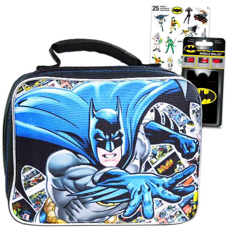 Batman Lunch Box Travel Activity Set - Insulated Batman Lunch Bag with Stickers More for Boys Girls Kids (Batman School Supplies Bundle) - Image 1